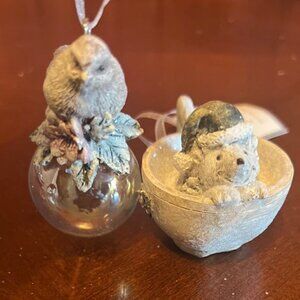 Bird & Hedgehog Resin Christmas Ornaments With Ribbon Hangers